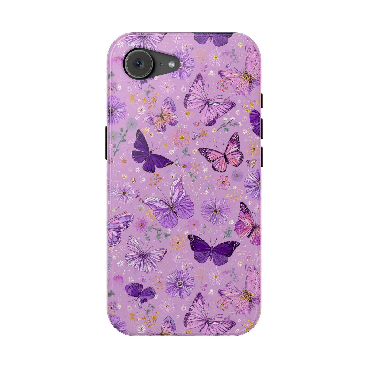 Purple Butterfly protective phone case for iPhone 17e, glossy finish