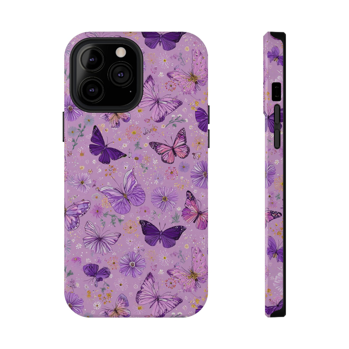 Purple Butterfly protective phone case for iPhone 13 Pro Max, glossy finish