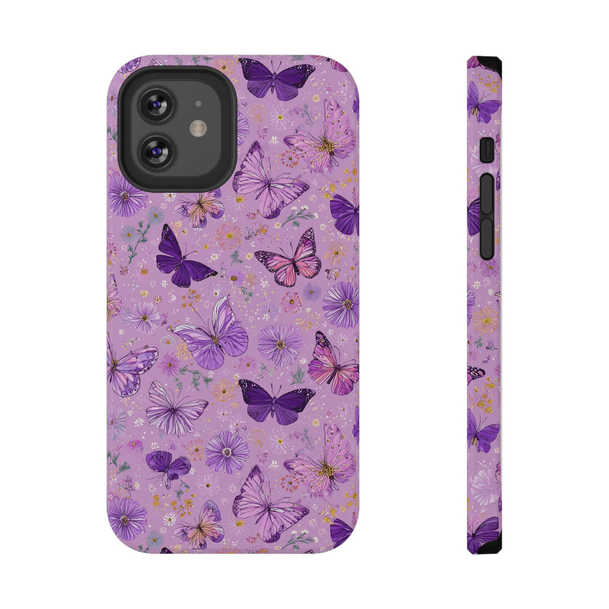Purple Butterfly protective phone case for iPhone 12, glossy finish