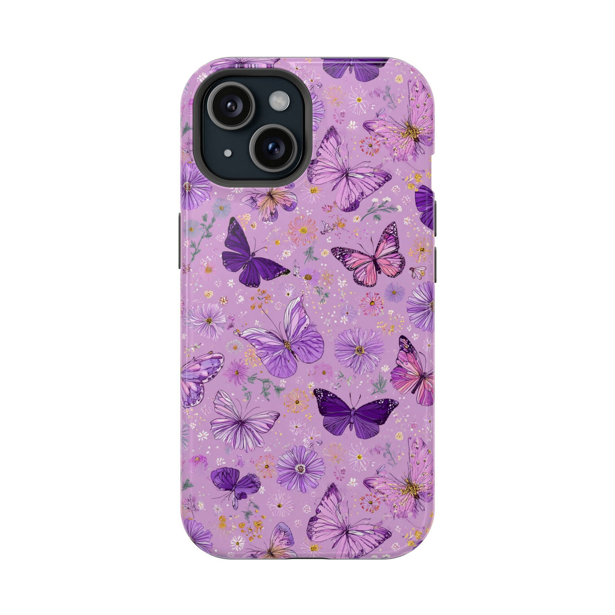 Purple Butterfly MagSafe case for iPhone 15, glossy finish