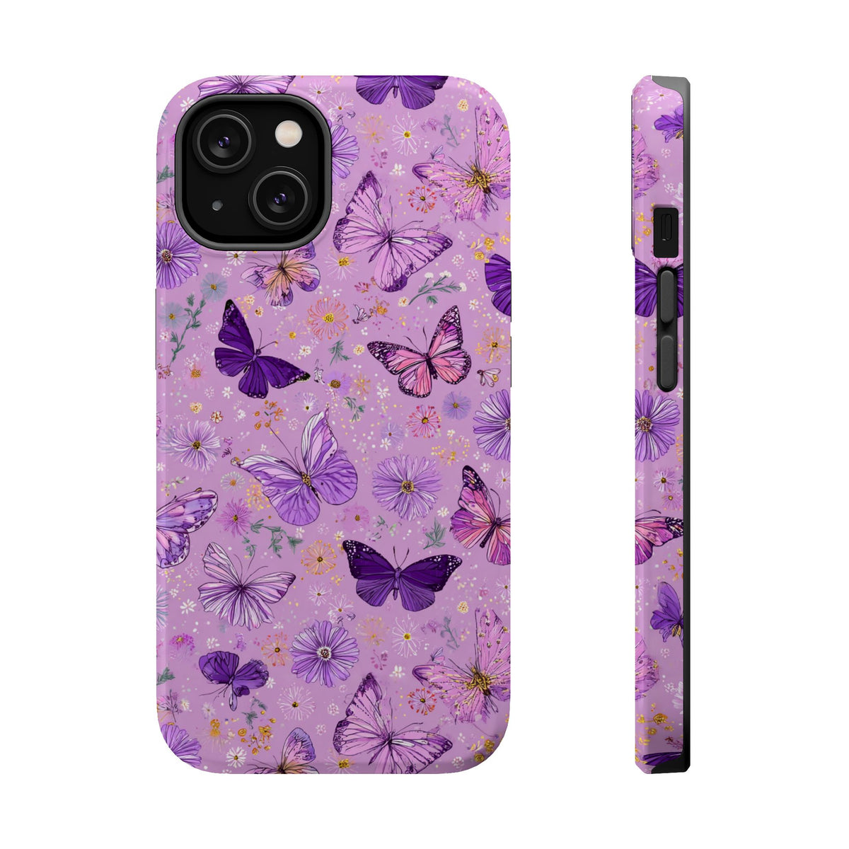 Purple Butterfly MagSafe case for iPhone 14, glossy finish