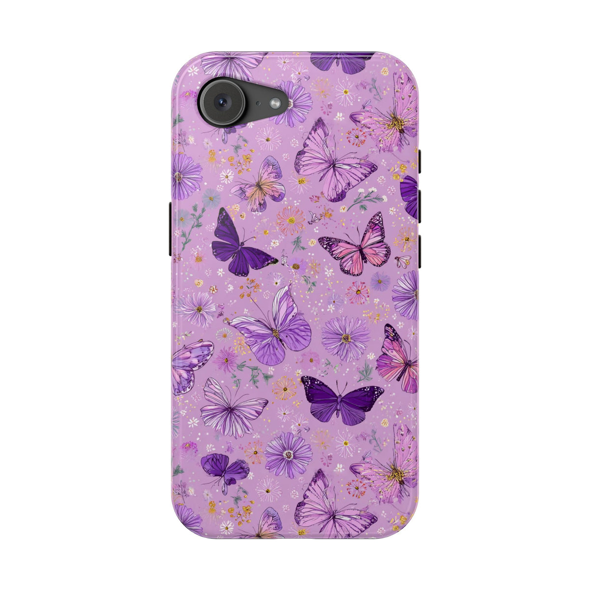 Purple Butterfly MagSafe case for iPhone 16e, glossy finish