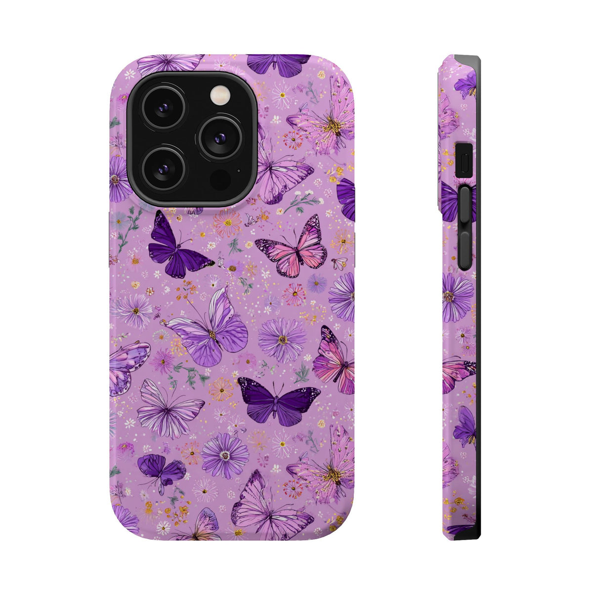 Purple Butterfly MagSafe case for iPhone 14 Pro, glossy finish