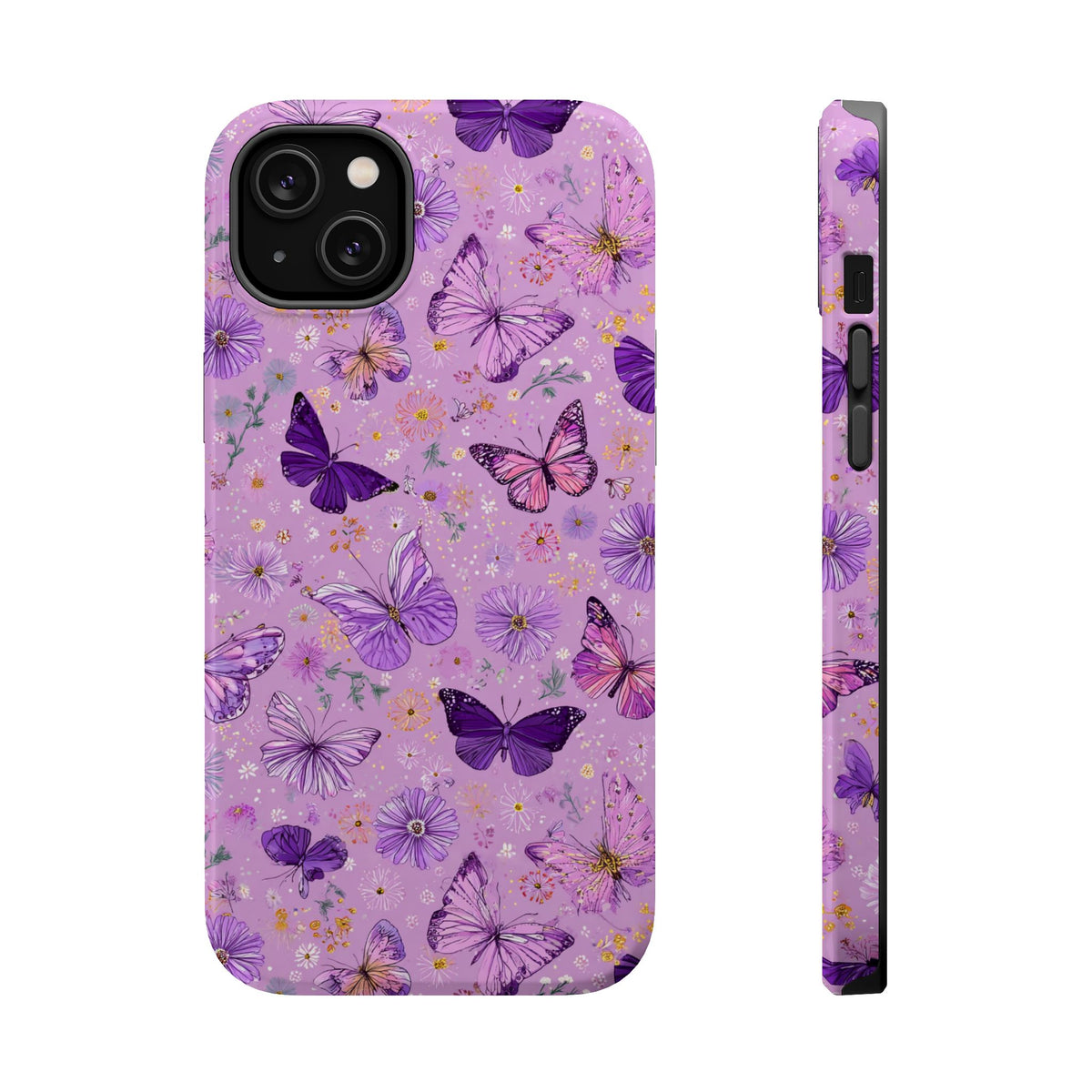 Purple Butterfly MagSafe case for iPhone 14 Plus, glossy finish
