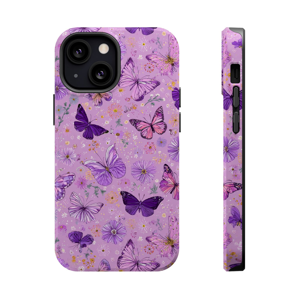 Purple Butterfly MagSafe case for iPhone 13 Mini, glossy finish