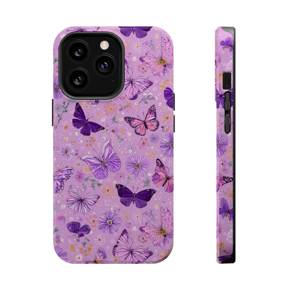 Purple Butterfly MagSafe case for iPhone 13 Pro, glossy finish