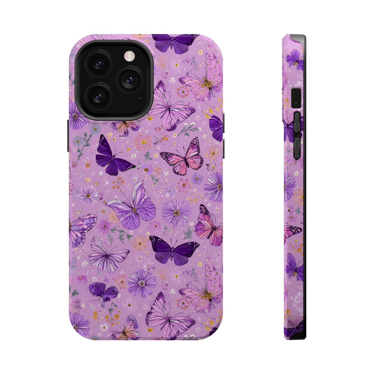 Purple Butterfly MagSafe case for iPhone 13 Pro Max, glossy finish