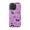 Purple Butterfly phone case with card holder for iPhone 16 Pro, glossy finish