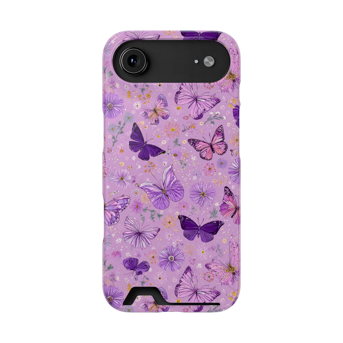 Purple Butterfly phone case with card holder for iPhone 17 Air, glossy finish