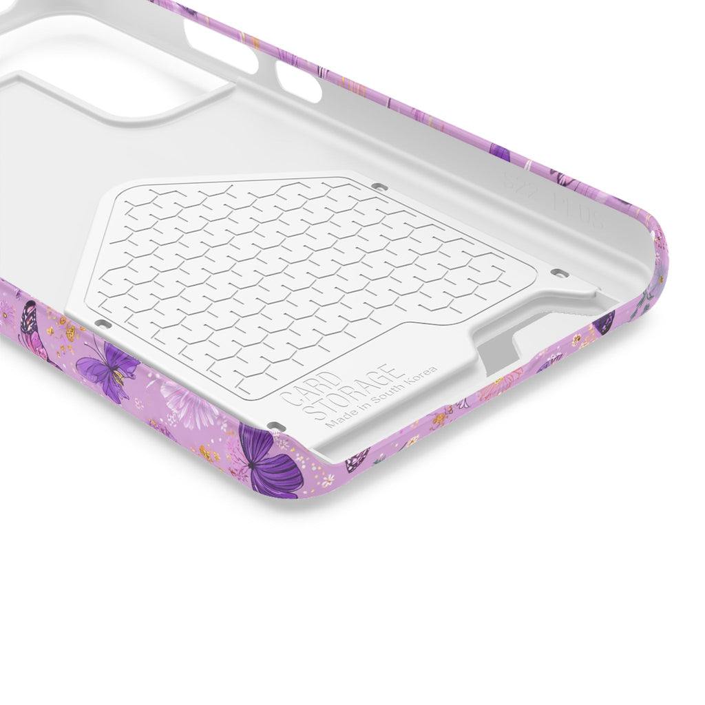 Purple Butterfly phone case with card holder, close-up of the inside