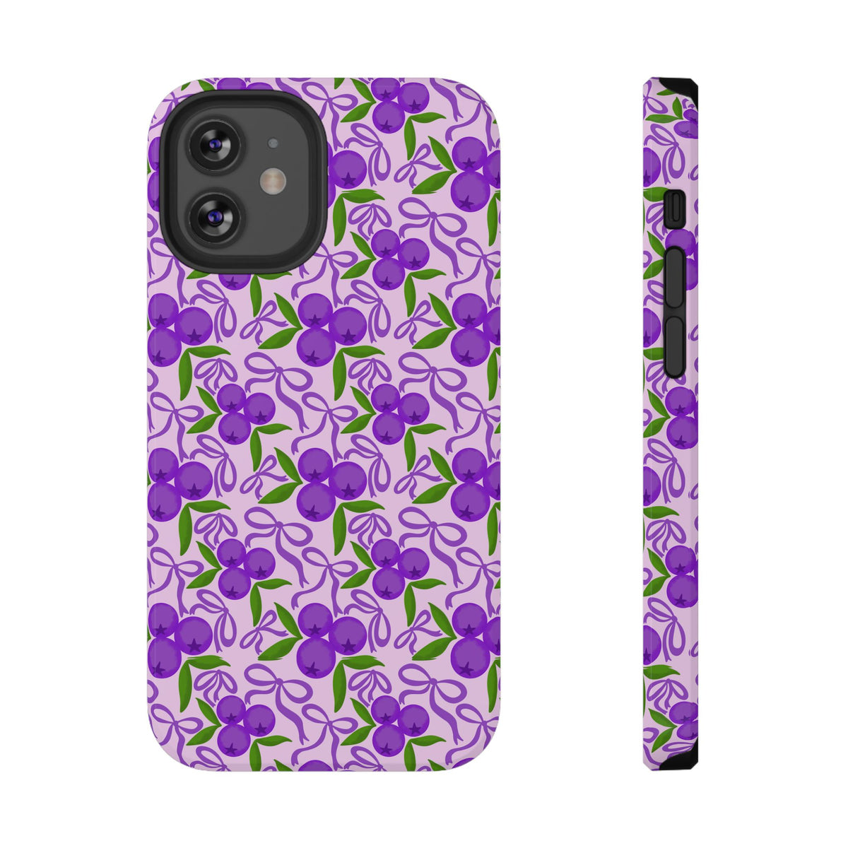 Purple Cherry Bow protective phone case for iPhone 12 Mini, glossy finish