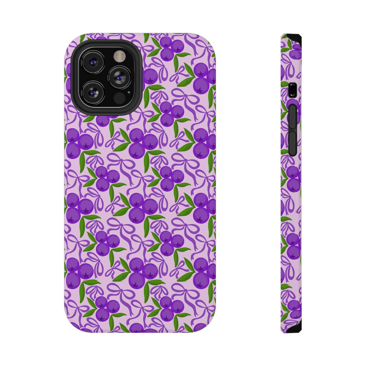 Purple Cherry Bow protective phone case for iPhone 12 Pro, glossy finish