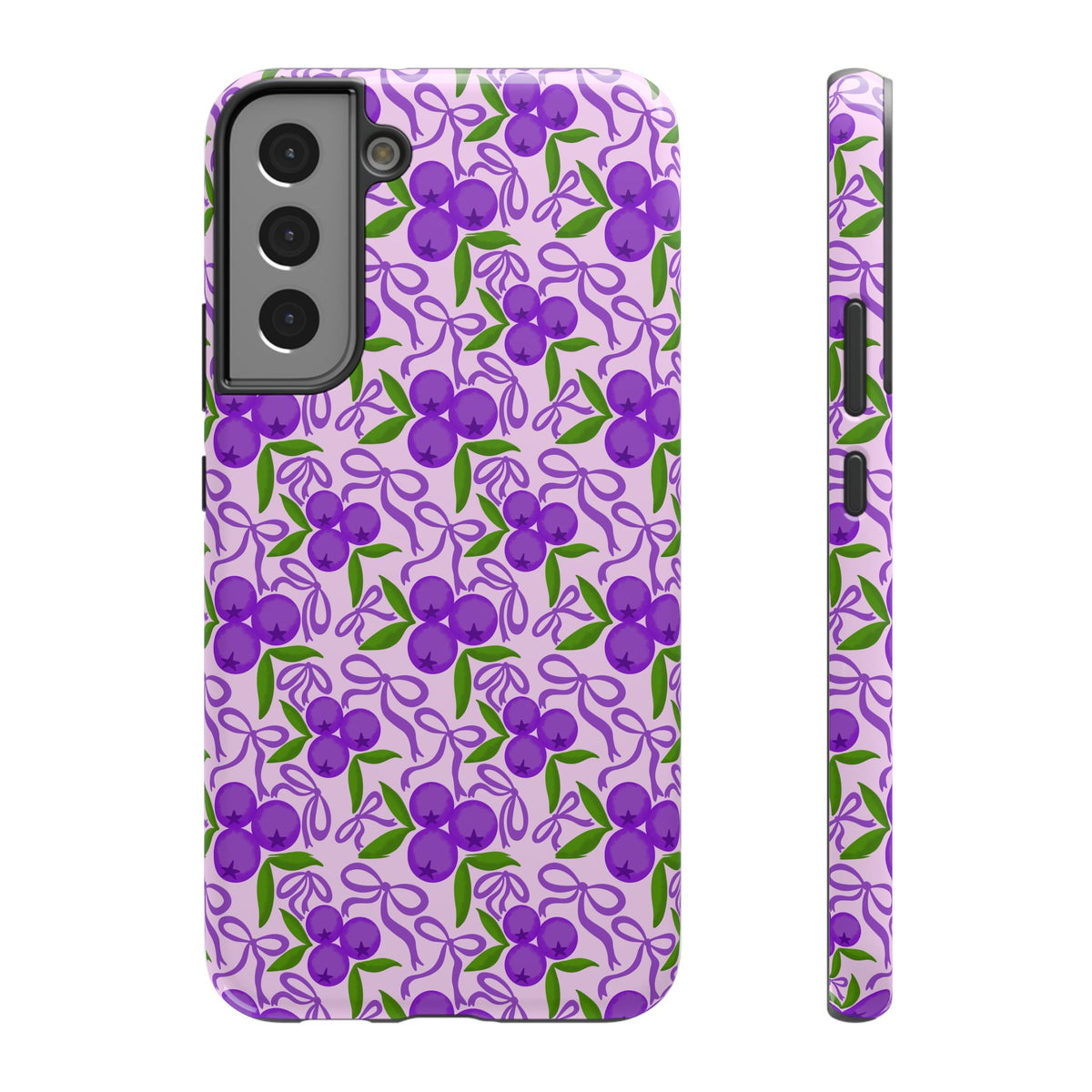 Purple Cherry Bow protective phone case for Samsung Galaxy S22 Plus, glossy finish