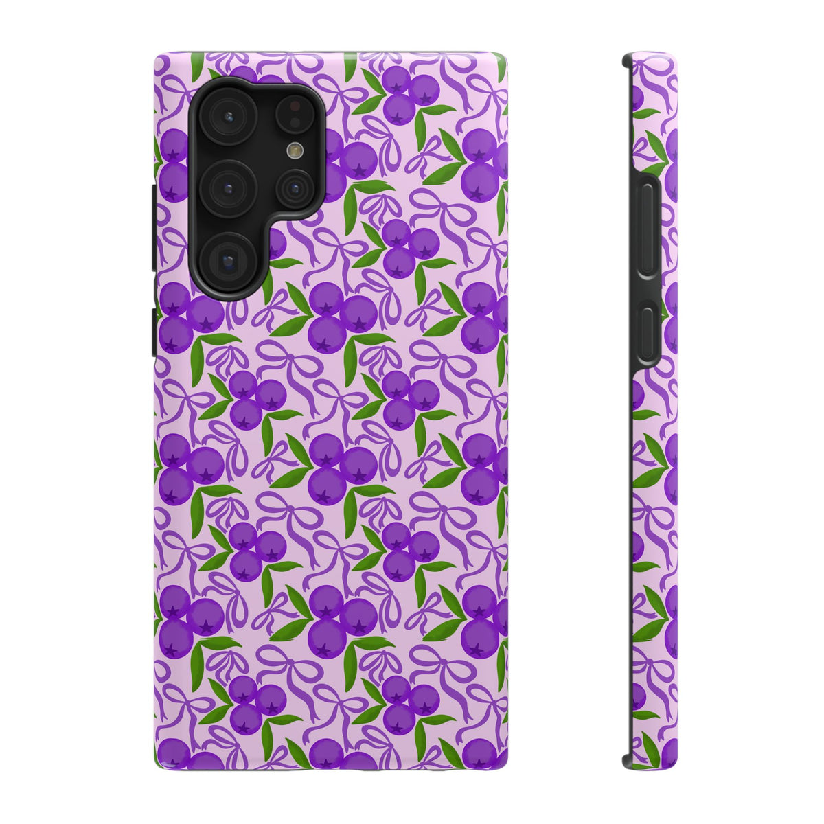 Purple Cherry Bow protective phone case for Samsung Galaxy S22 Ultra, glossy finish