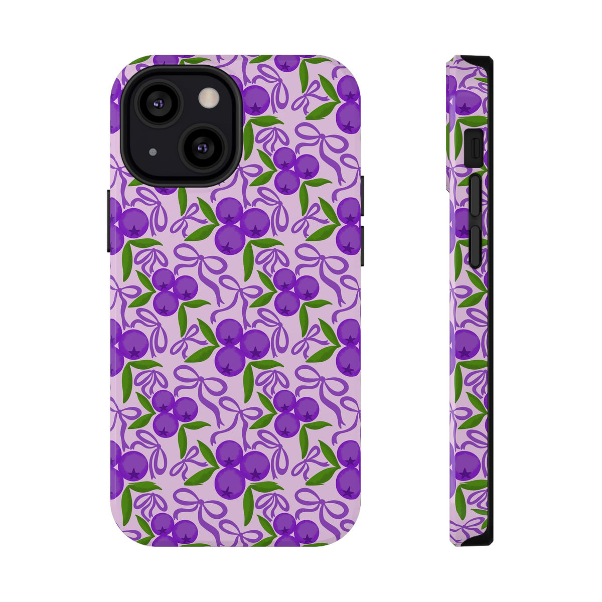 Purple Cherry Bow protective phone case for iPhone 13 Mini, glossy finish