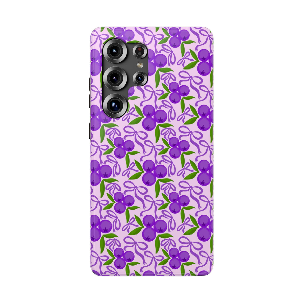 Purple Cherry Bow protective phone case for Samsung Galaxy S25 Ultra, glossy finish