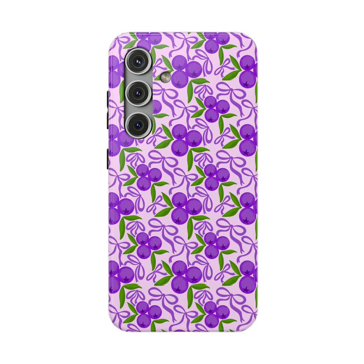 Purple Cherry Bow protective phone case for Samsung Galaxy S24, glossy finish
