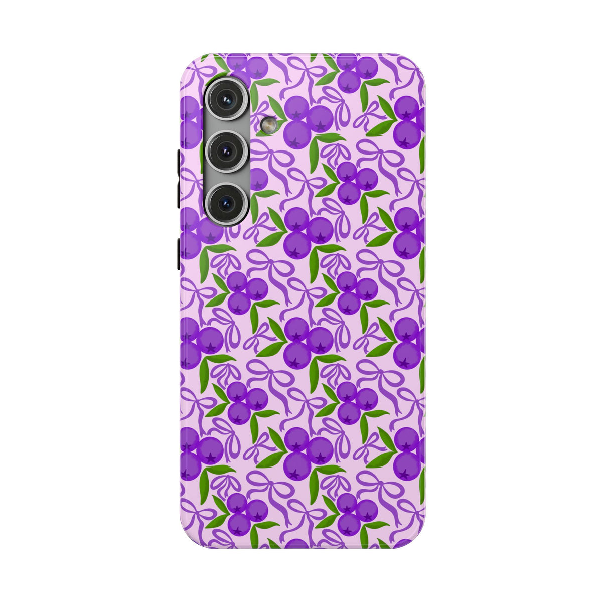 Purple Cherry Bow protective phone case for Samsung Galaxy S24 Plus, glossy finish