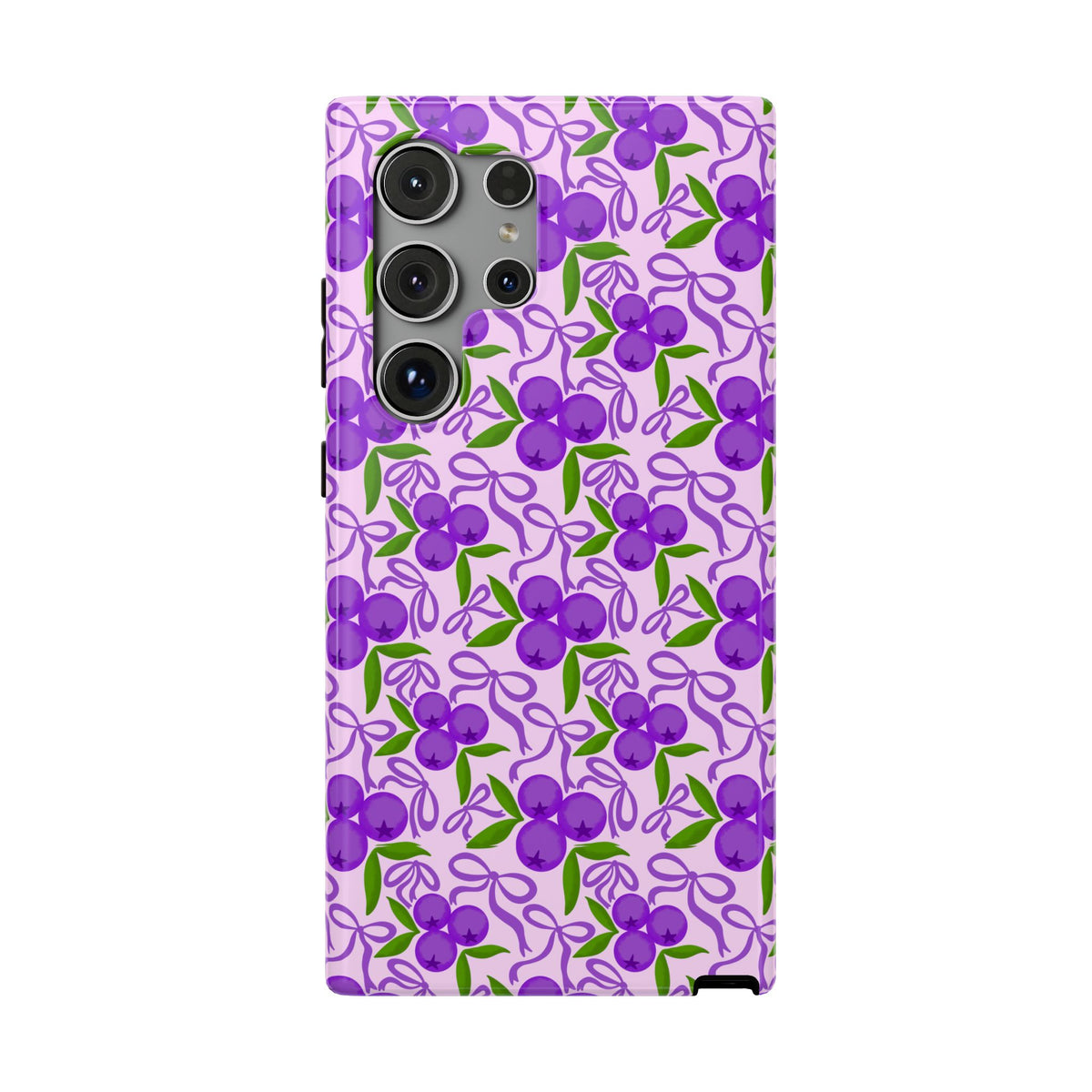 Purple Cherry Bow protective phone case for Samsung Galaxy S24 Ultra, glossy finish