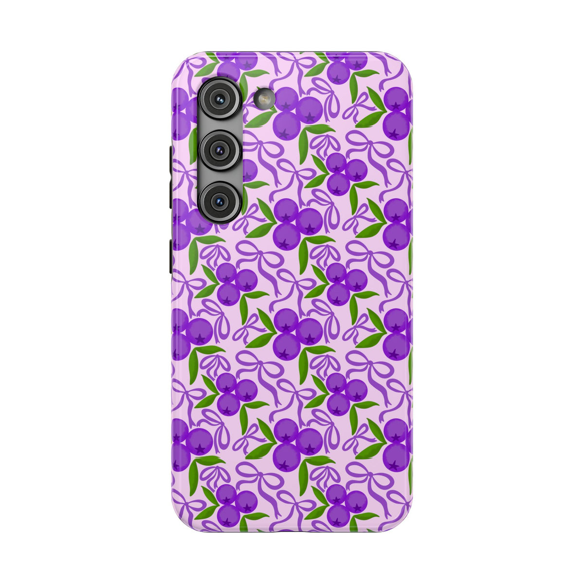 Purple Cherry Bow protective phone case for Samsung Galaxy S23, glossy finish