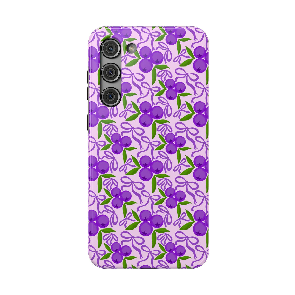Purple Cherry Bow protective phone case for Samsung Galaxy S23 Plus, glossy finish