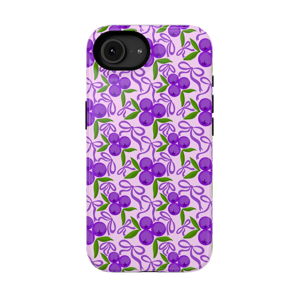 Purple Cherry Bow protective phone case for iPhone 16e, glossy finish