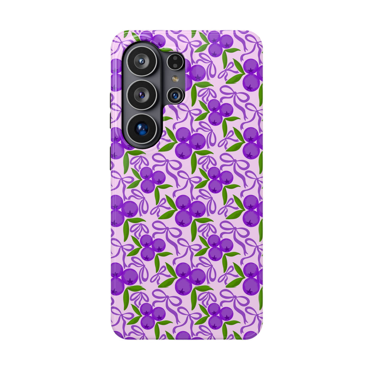 Purple Cherry Bow protective phone case for Samsung Galaxy S26 Ultra, glossy finish