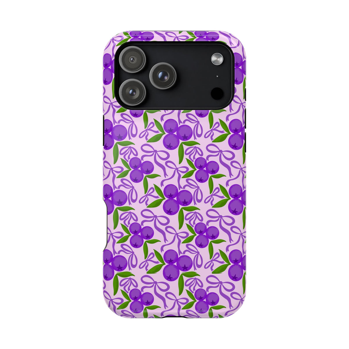 Purple Cherry Bow protective phone case for iPhone 18 Pro Max, glossy finish