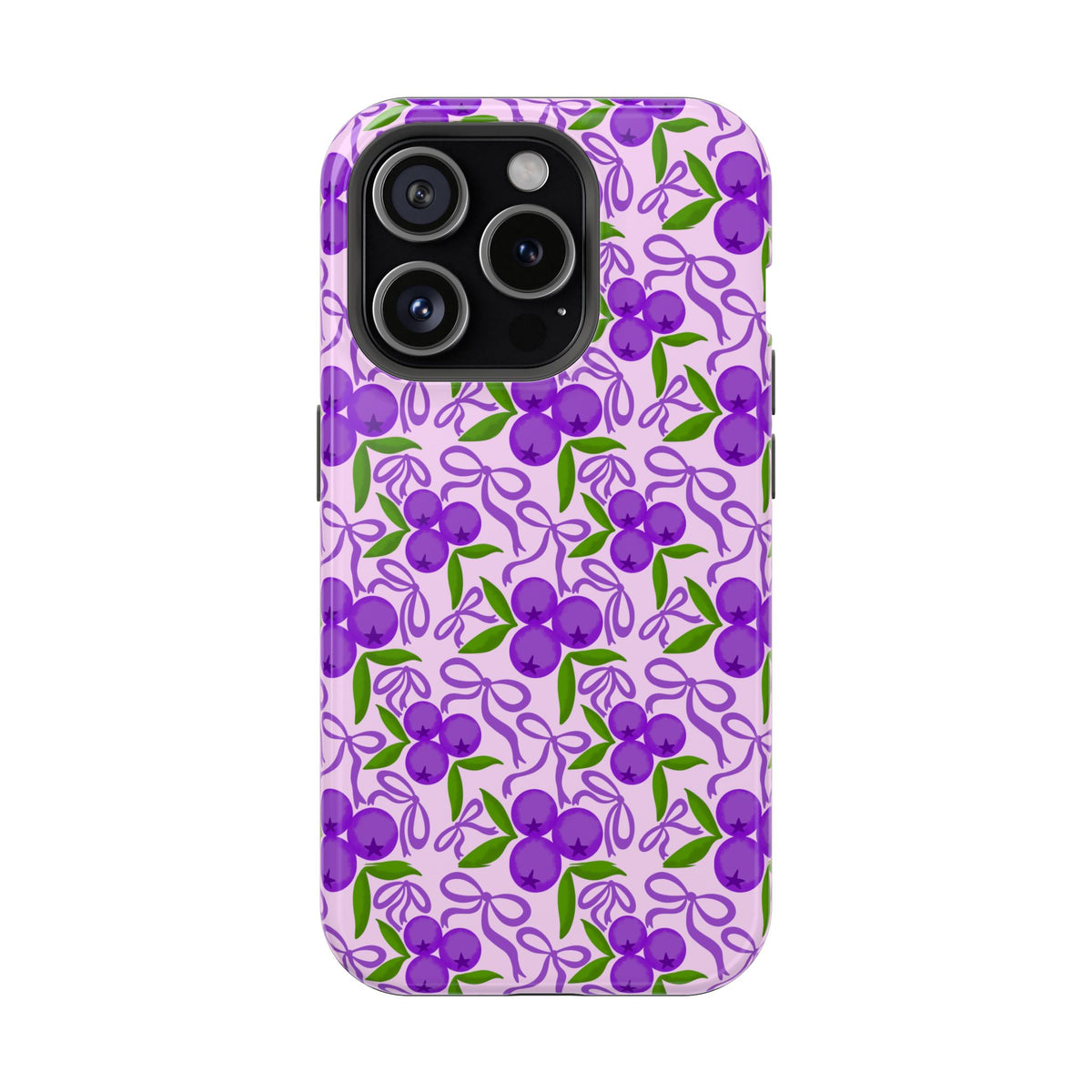 Purple Cherry Bow MagSafe case for iPhone 15 Pro, glossy finish