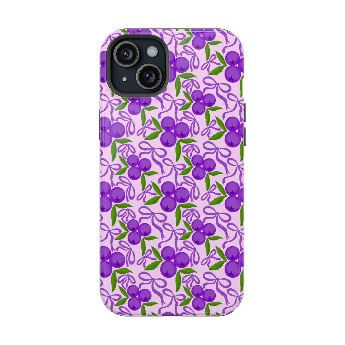 Purple Cherry Bow MagSafe case for iPhone 15 Plus, glossy finish