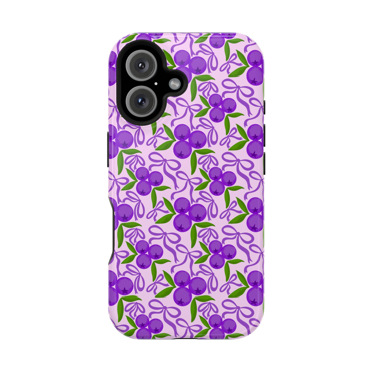 Purple Cherry Bow MagSafe case for iPhone 16, glossy finish
