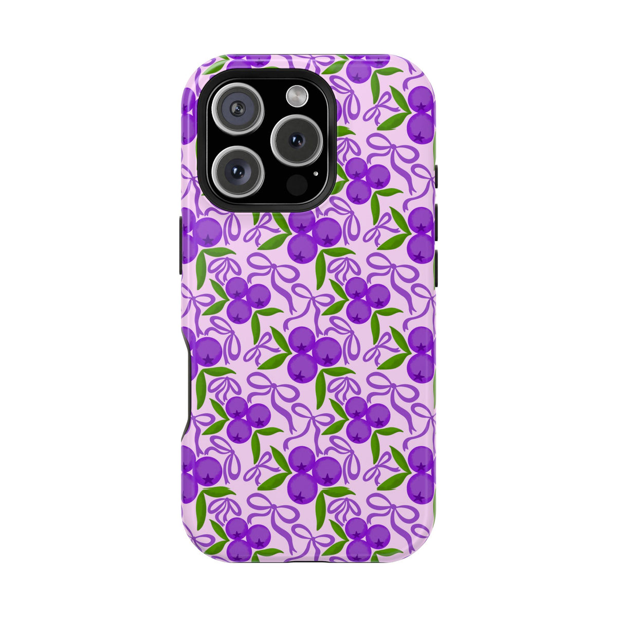 Purple Cherry Bow MagSafe case for iPhone 16 Pro, glossy finish