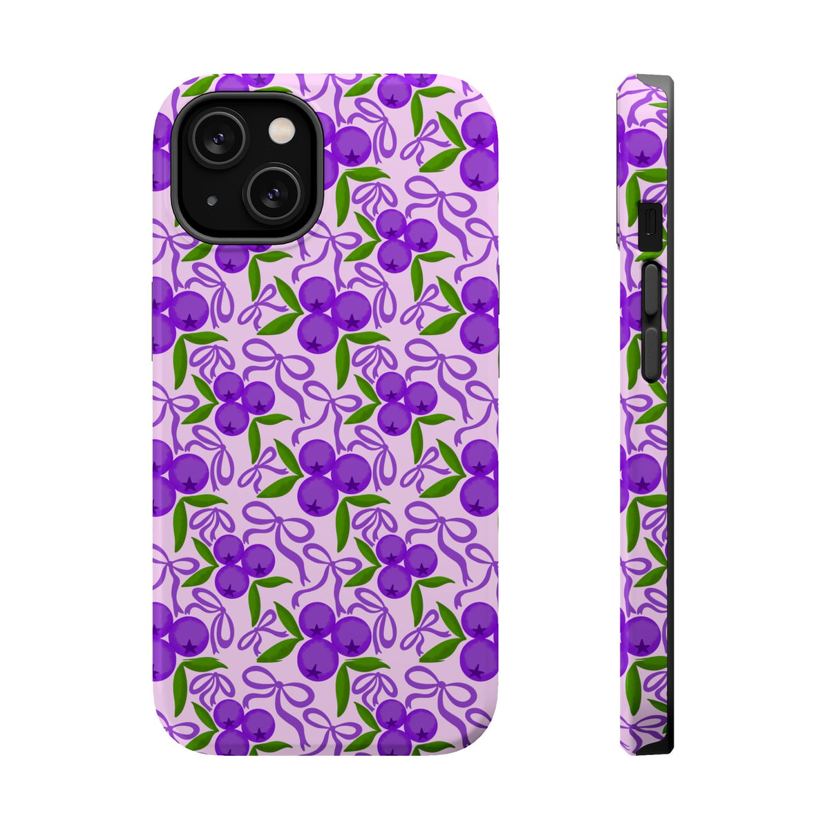 Purple Cherry Bow MagSafe case for iPhone 14, glossy finish