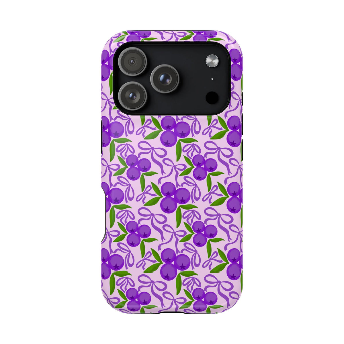 Purple Cherry Bow MagSafe case for iPhone 17 Pro, glossy finish