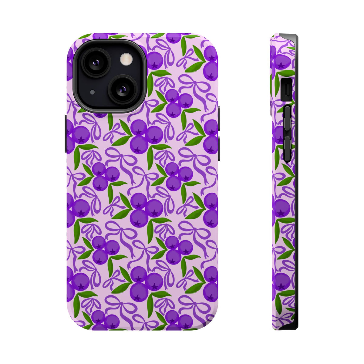 Purple Cherry Bow MagSafe case for iPhone 13 Mini, glossy finish