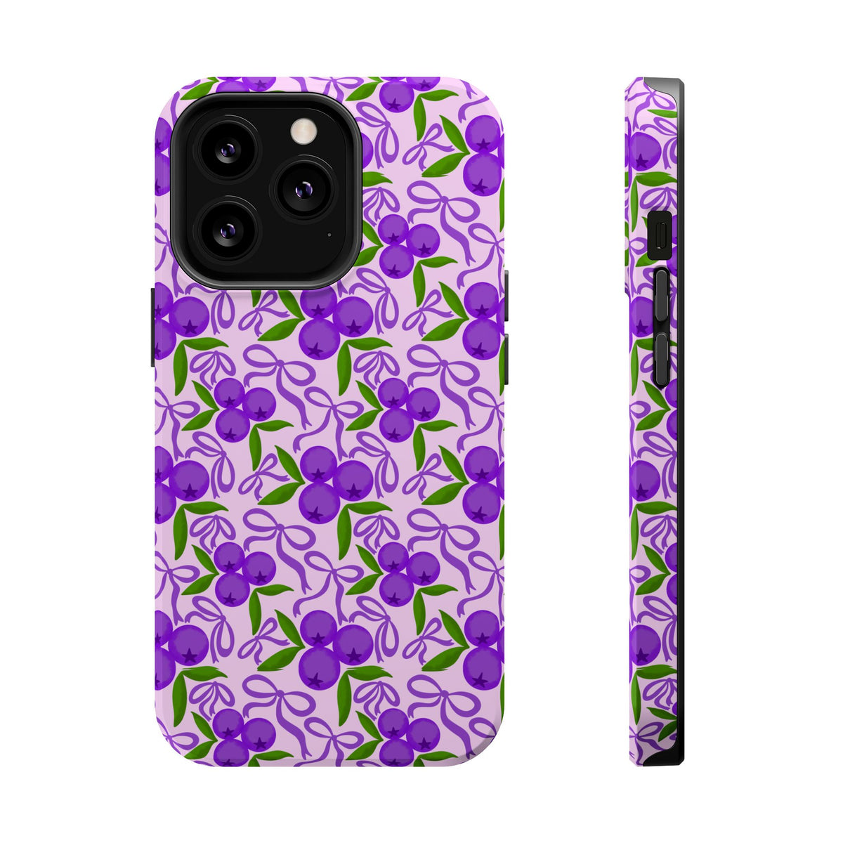 Purple Cherry Bow MagSafe case for iPhone 13 Pro, glossy finish