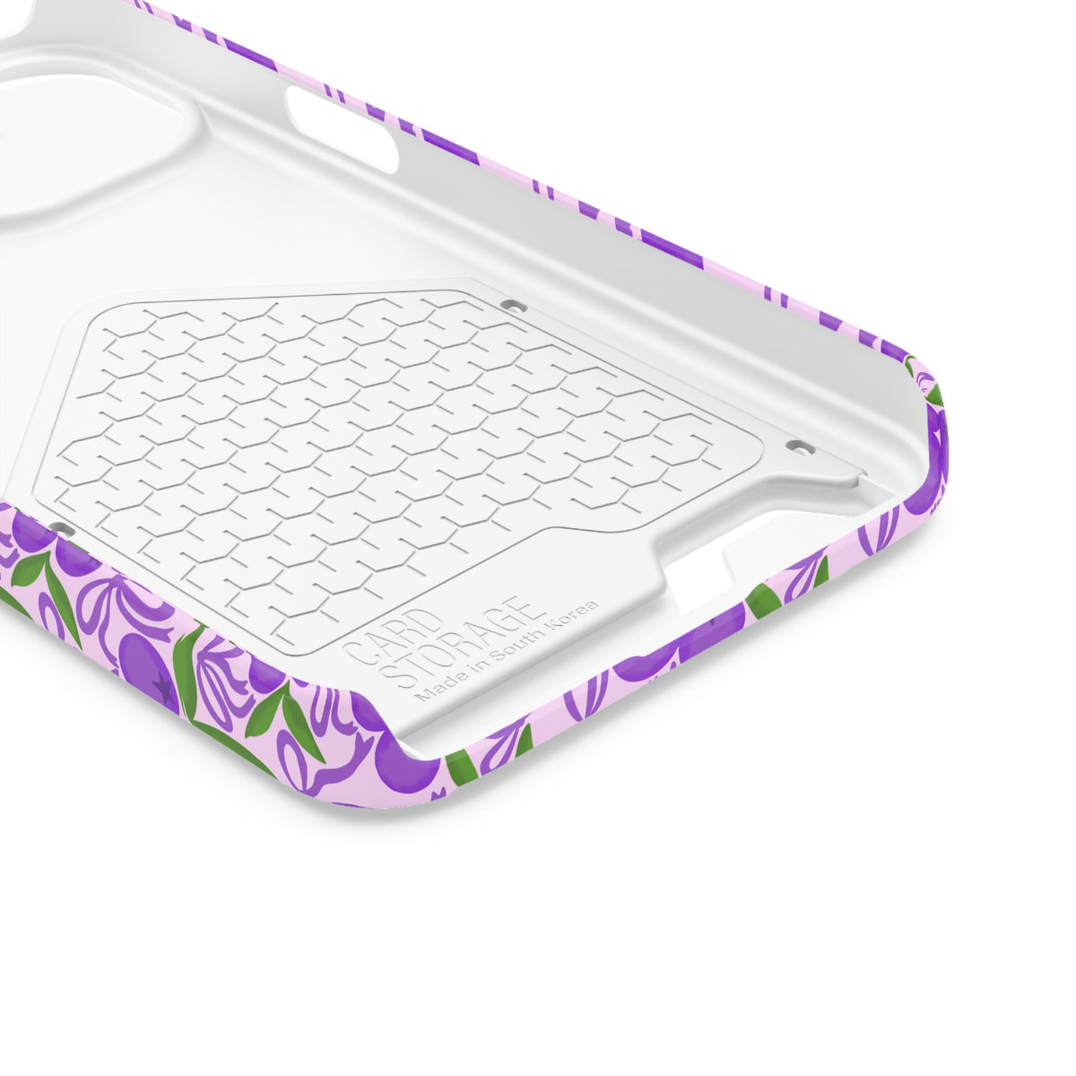 Purple Cherry Bow phone case with card holder for iPhone 13, glossy finish