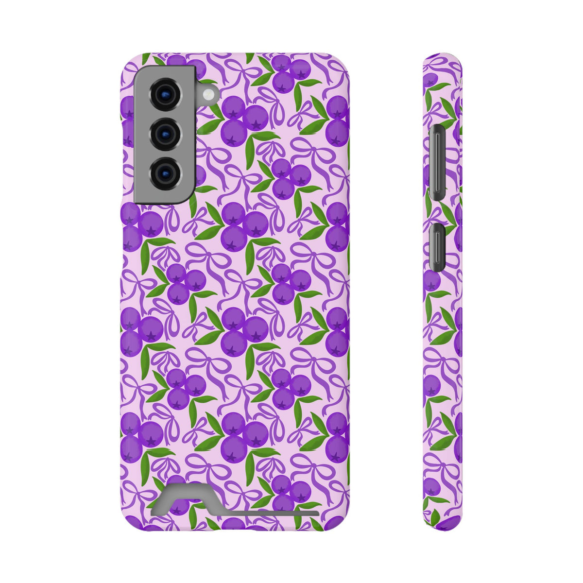 Purple Cherry Bow phone case with card holder for Samsung Galaxy S21, glossy finish