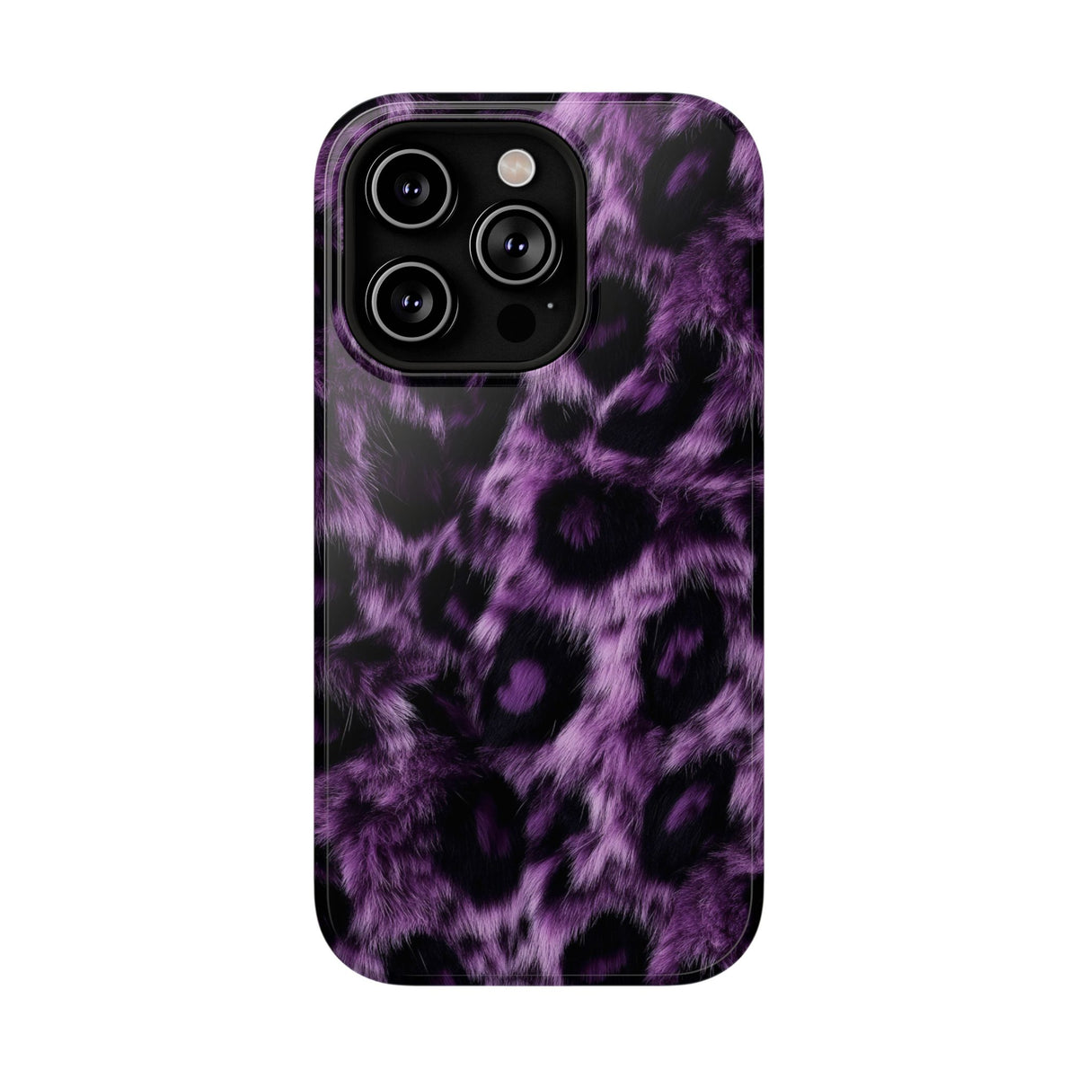 Purple Leopard protective phone case for iPhone 14 Pro, glossy finish