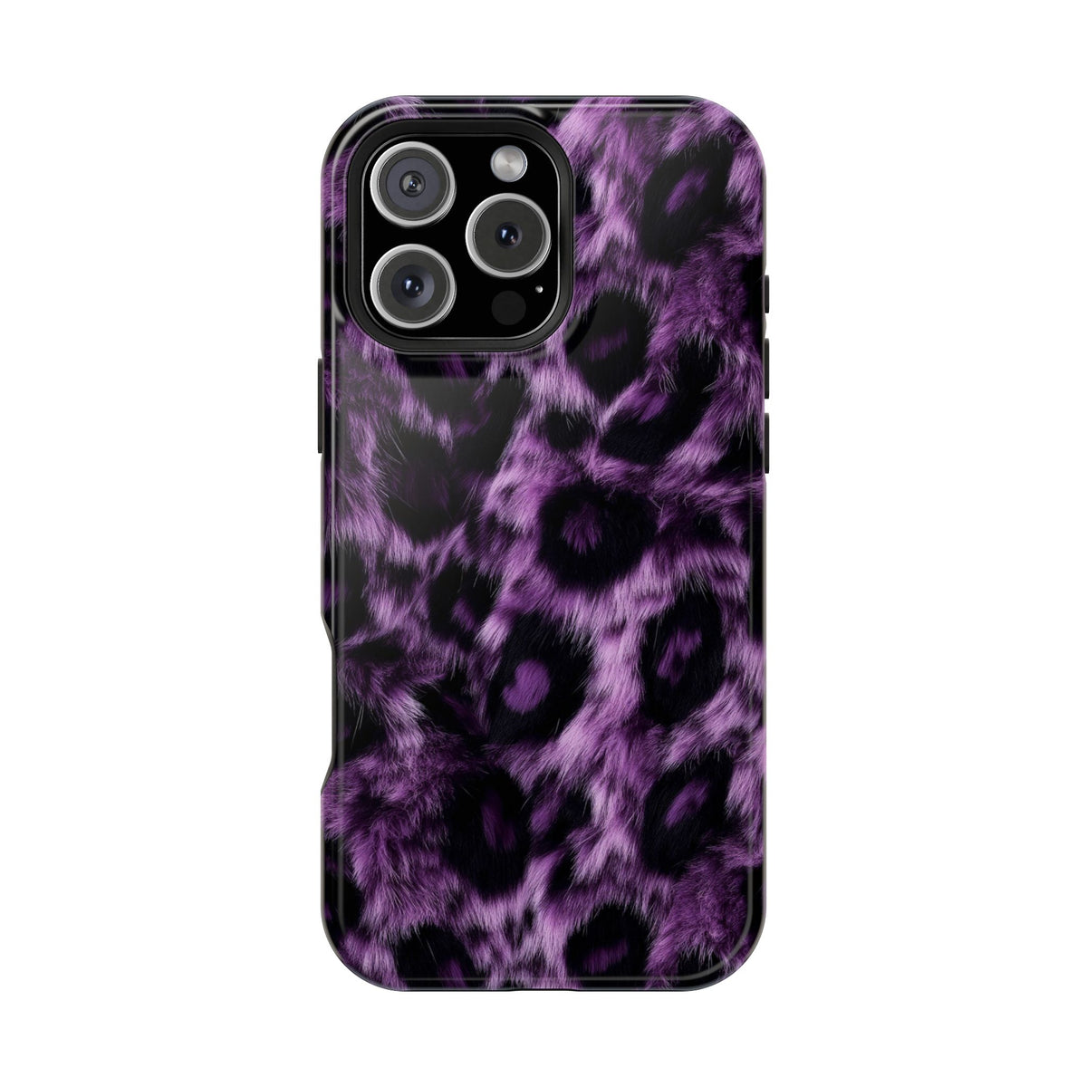 Purple Leopard protective phone case for iPhone 16 Pro Max, glossy finish
