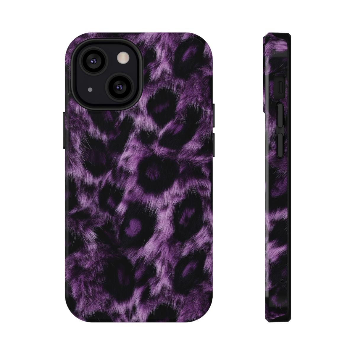Purple Leopard protective phone case for iPhone 13 Mini, glossy finish