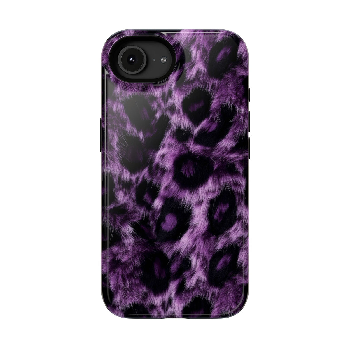 Purple Leopard protective phone case for iPhone 16e, glossy finish