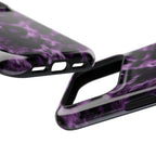 Purple Leopard protective phone case, close-up at an angle