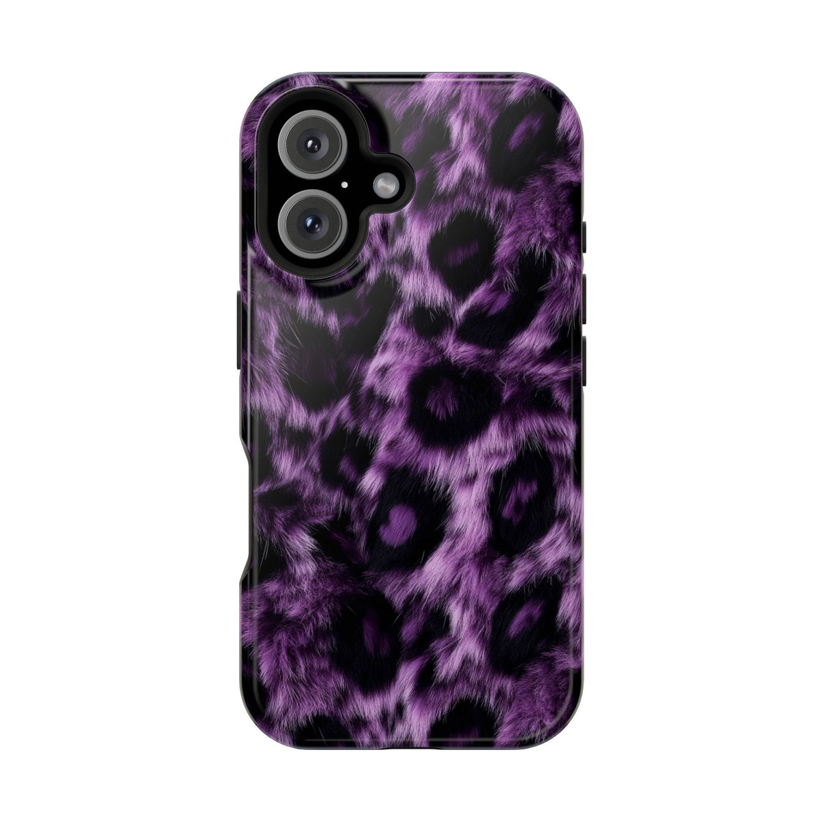 Purple Leopard MagSafe case for iPhone 16, glossy finish