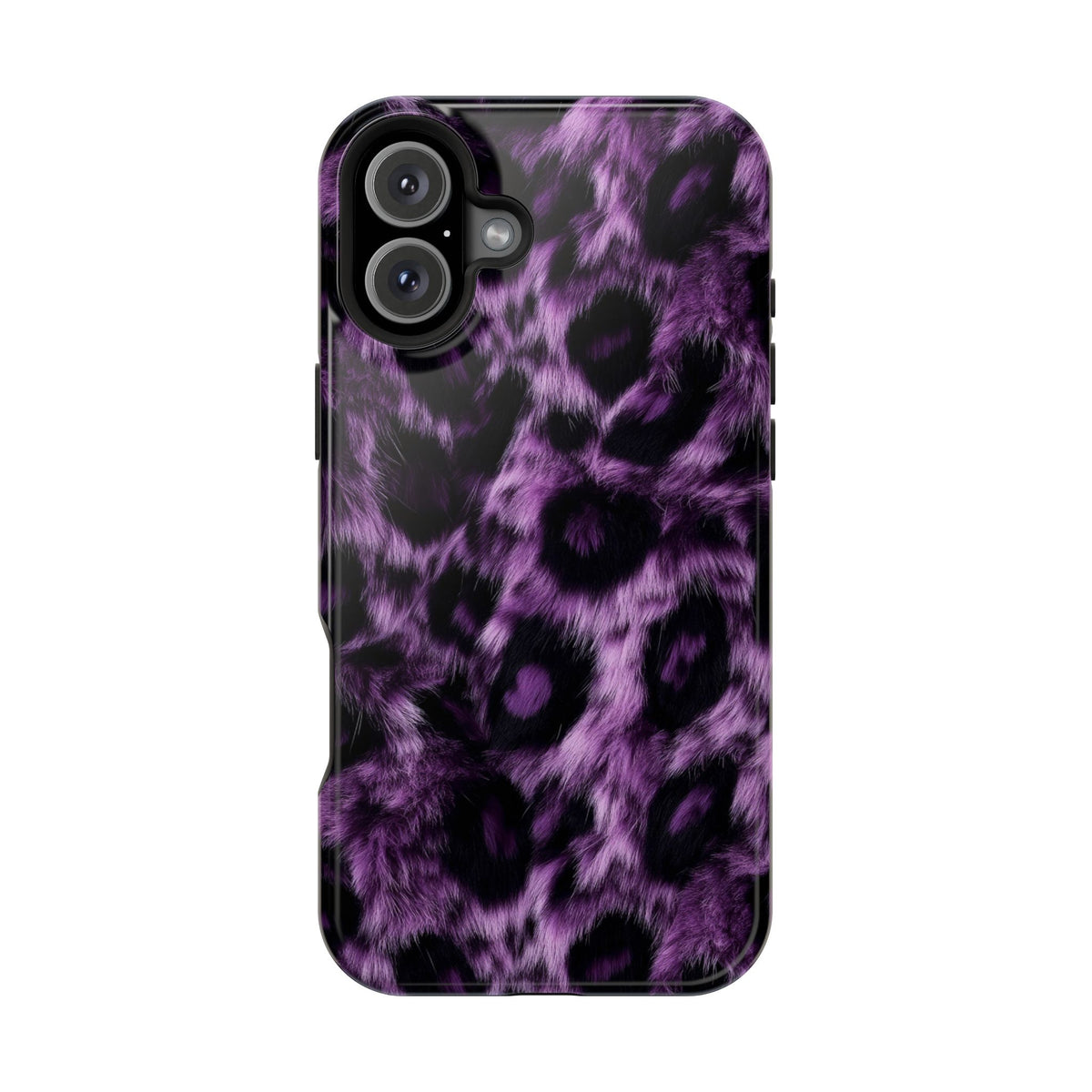 Purple Leopard MagSafe case for iPhone 16 Plus, glossy finish