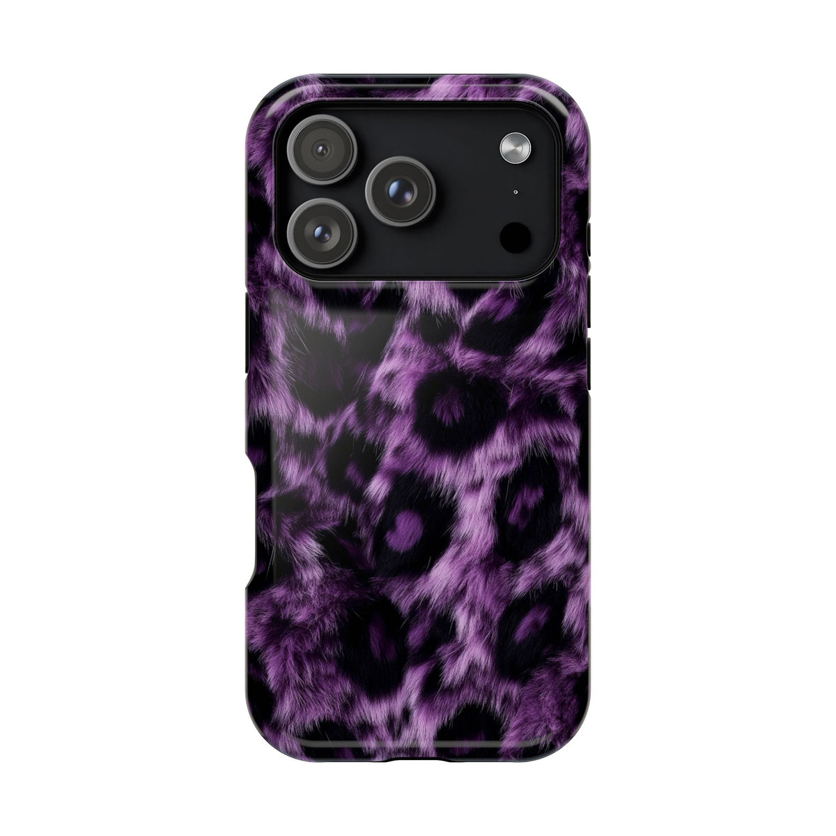 Purple Leopard MagSafe case for iPhone 17 Pro, glossy finish