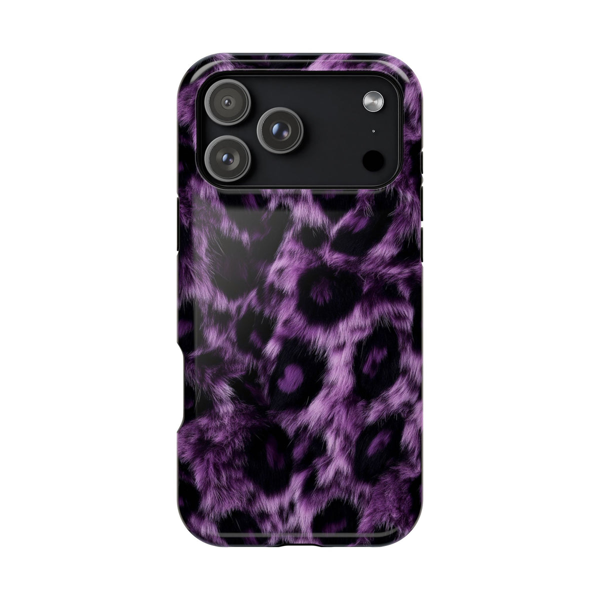 Purple Leopard MagSafe case for iPhone 17 Pro Max, glossy finish