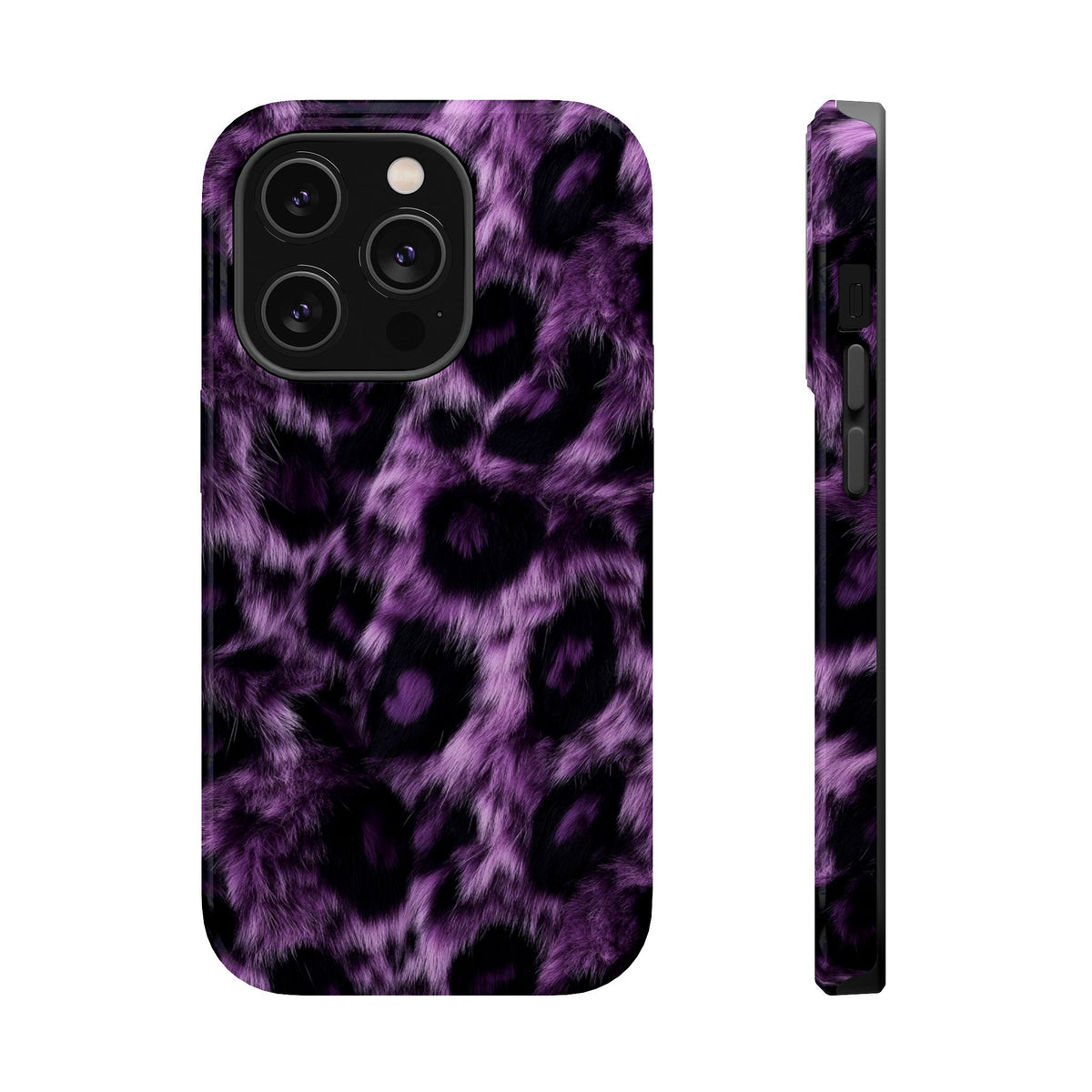 Purple Leopard MagSafe case for iPhone 14 Pro, glossy finish