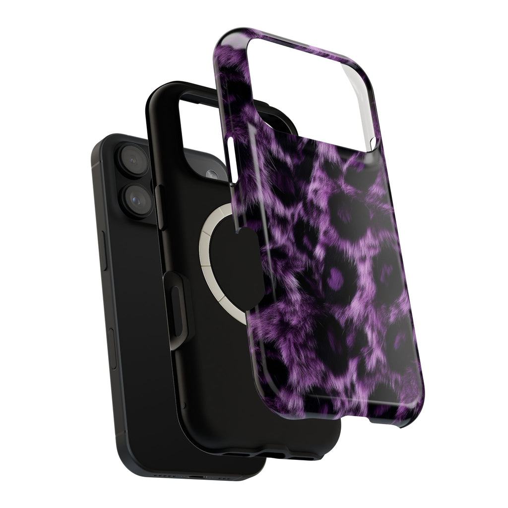 Purple Leopard MagSafe case, close-up of the dual-layer construction