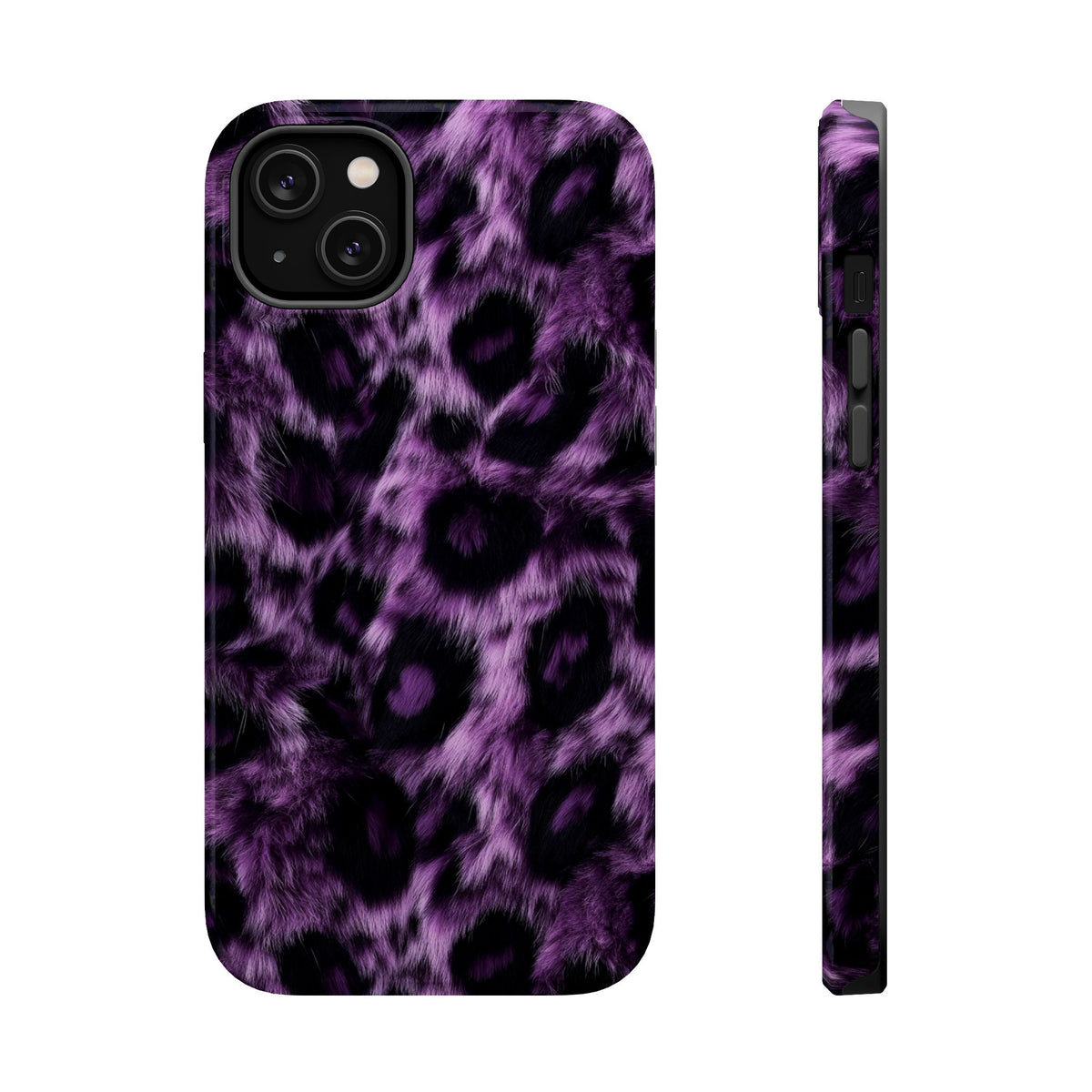 Purple Leopard MagSafe case for iPhone 14 Plus, glossy finish